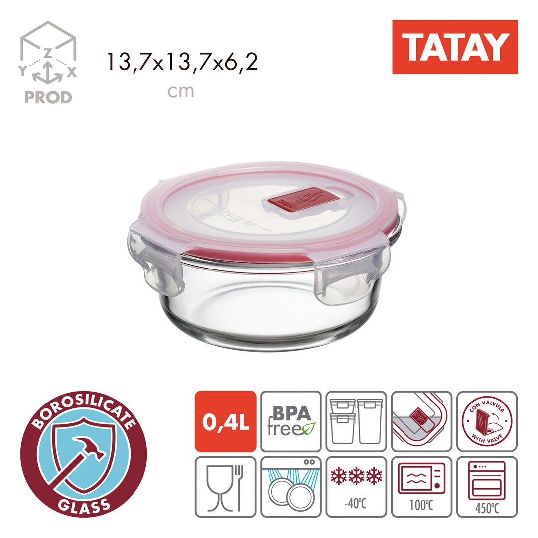 TATAY Cook & Eat - Lote de 3 Recipientes en Vidrio Borosilicato. Aptos Horno