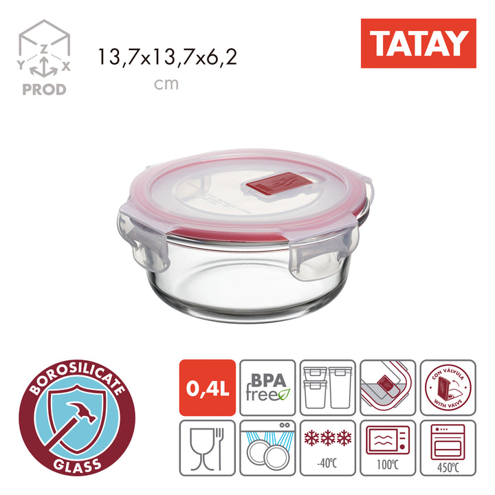 TATAY Cook & Eat - Lote de 3 Recipientes en Vidrio Borosilicato. Aptos Horno