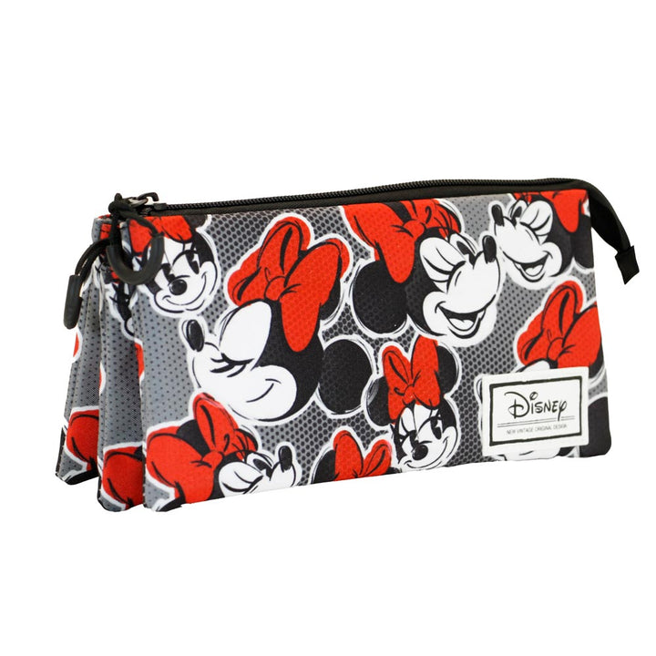 DISNEY Minnie Mouse Lashes - Estuche Escolar Triple Portatodo con 2 Cremalleras. Gris