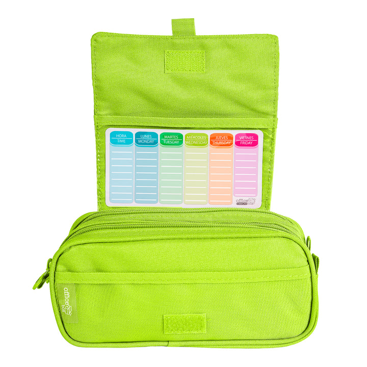 Estuche Escolar Triple Portatodo de Alta Capacidad con Tres Cremalleras. Fluor