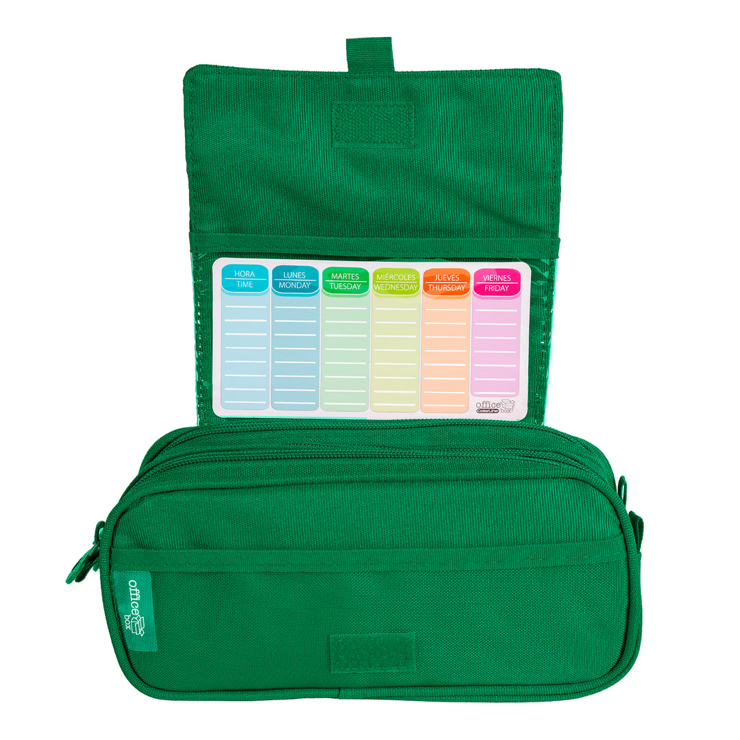 Estuche Escolar Triple Portatodo de Alta Capacidad con Tres Cremalleras. Verde