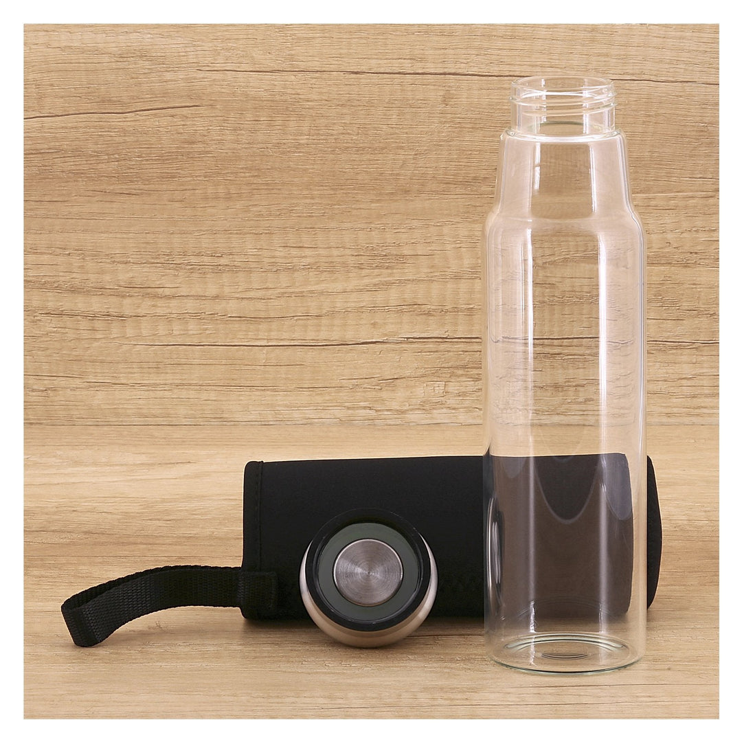 IRIS - Botella de Agua 0.55L en Vidrio con Funda Neopreno, Negro