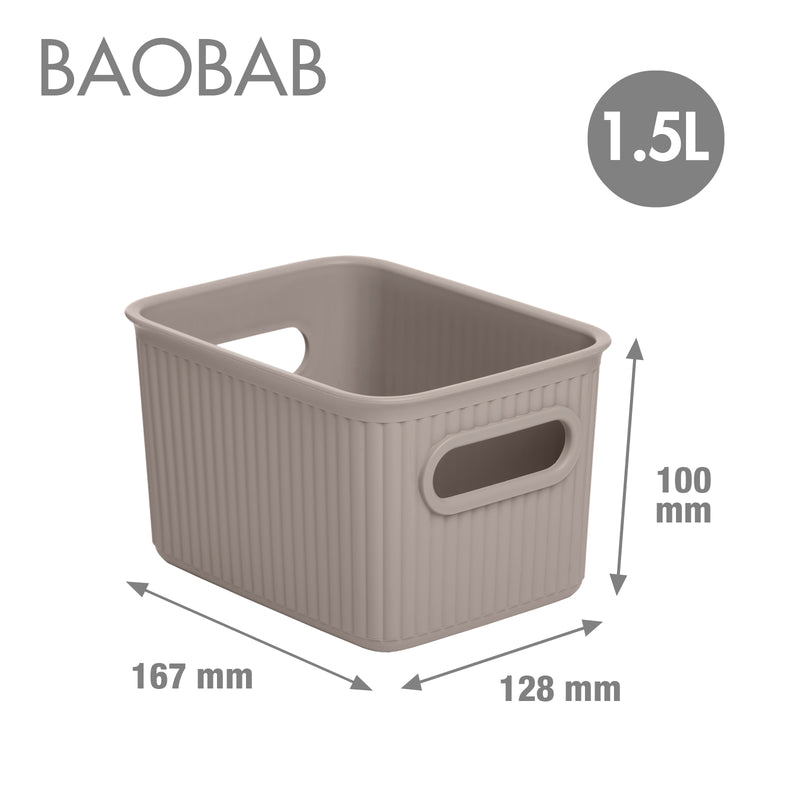 TATAY Baobab - Set de 3 Cajas Organizadoras Medianas con Tapa en Plástico PP05. Taupe