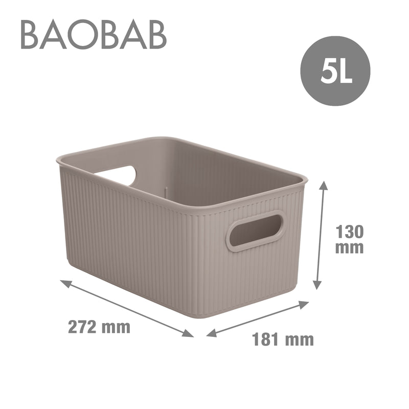 TATAY Baobab - Set de 3 Cajas Organizadoras Grandes con Tapa en Plástico PP05. Taupe