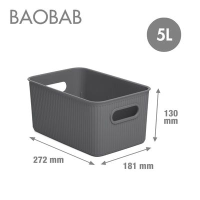 TATAY Baobab - Caja Organizadora Rectangular 5L Plástico PP05. Gris Antracita