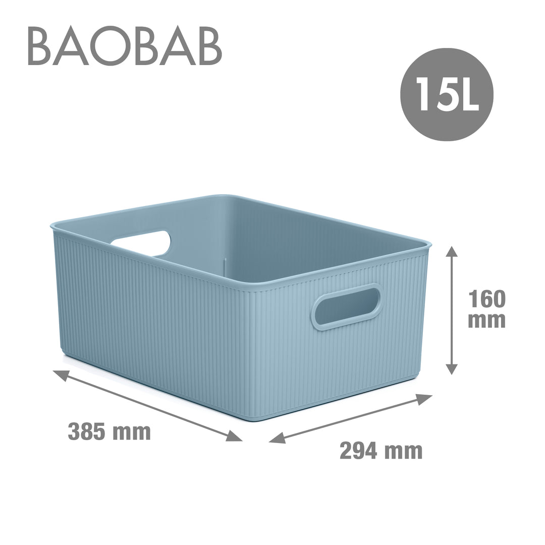 TATAY Baobab - Lote de 3 Cajas Organizadoras Grandes con Tapa en Plástico PP05. Azul Mist