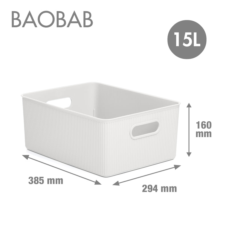 TATAY Baobab - Set de 2 Cajas Organizadoras 15L con Tapa en Plástico PP05. Blanco Pergamon