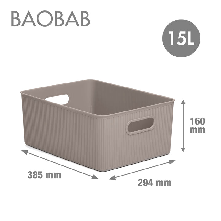 TATAY Baobab - Lote de 3 Cajas Organizadoras Grandes con Tapa en Plástico PP05. Taupe