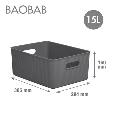 TATAY Baobab - Caja Organizadora Rectangular 15L Plástico PP05. Gris Antracita