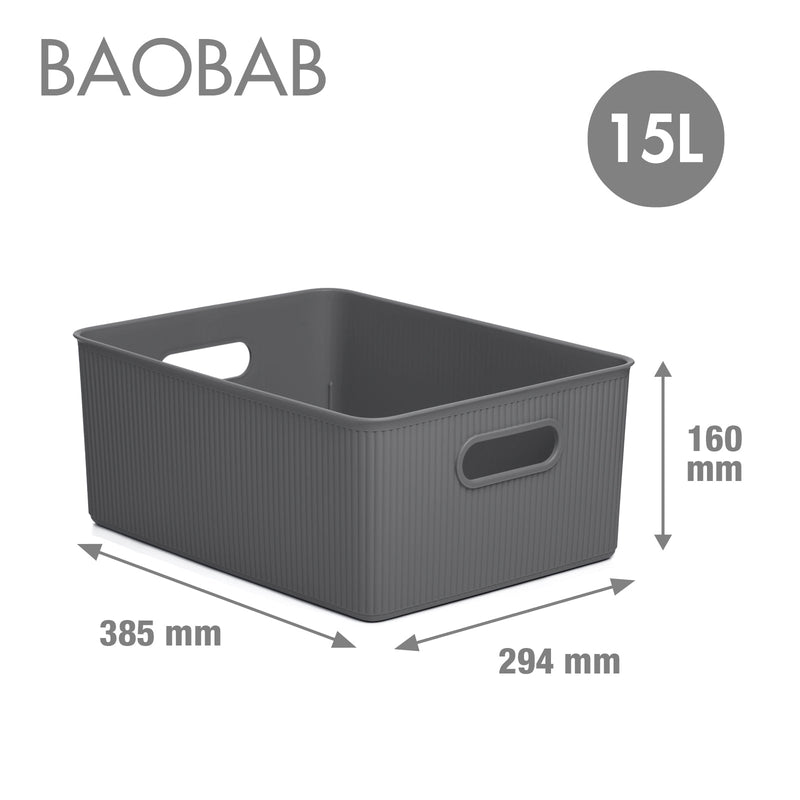 TATAY Baobab - Caja Organizadora Rectangular 15L con Tapa en Plástico PP05. Antracita