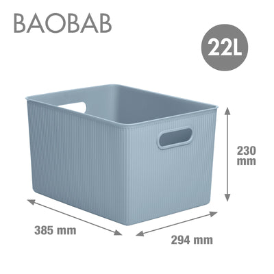 TATAY Baobab - Set de 2 Cajas Organizadoras 22L con Tapa en Plástico PP05. Azul Mist