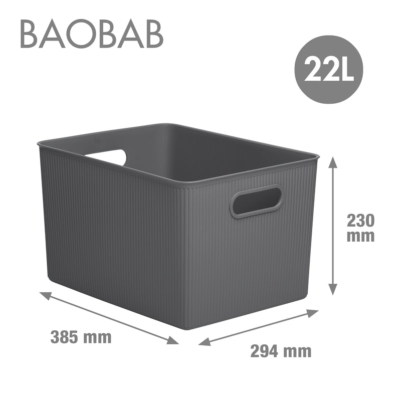 TATAY Baobab - Caja Organizadora Rectangular 22L Plástico PP05. Gris Antracita