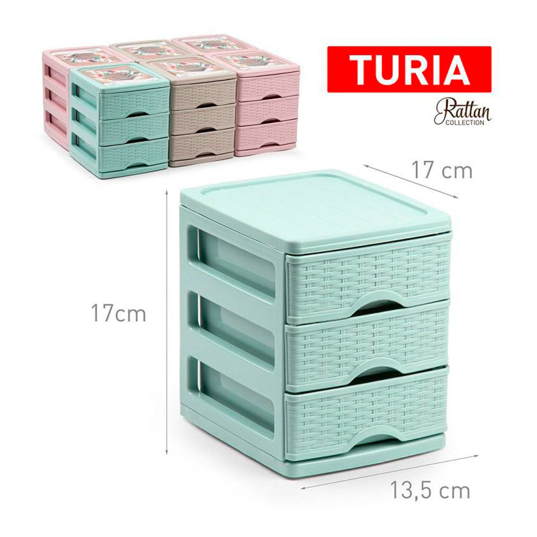 Plastic Forte - Cajonera Pequeña Turia Mimbre en Plástico. Colección Rattan Marfil