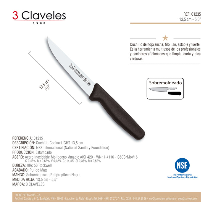 3 Claveles Light - Cuchillo Pelador 6 cm Acero Inoxidable Mango Polipropileno