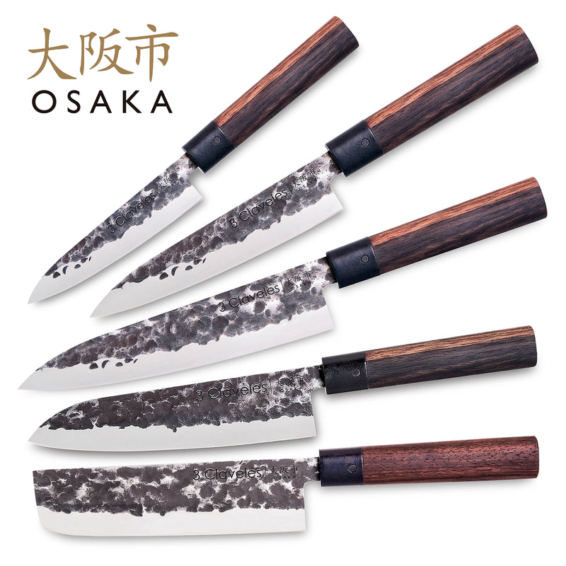 3 Claveles Osaka - Cuchillo Santoku 18 cm de Estilo Asiático Forjado a Mano