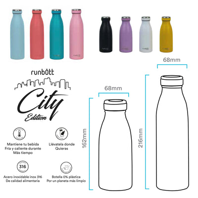 Runbott City - Botella Térmica de 0.35L en Acero Inoxidable 316 y Silicona. Coral