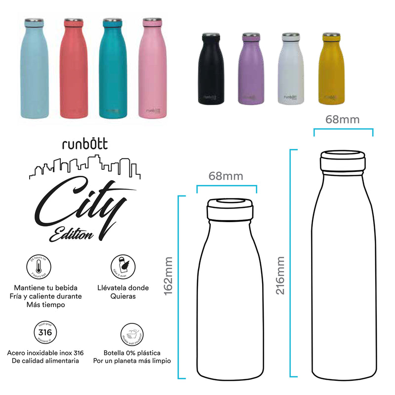 Runbott City - Botella Térmica de 0.5L en Acero Inoxidable 316 y Silicona. Blanco