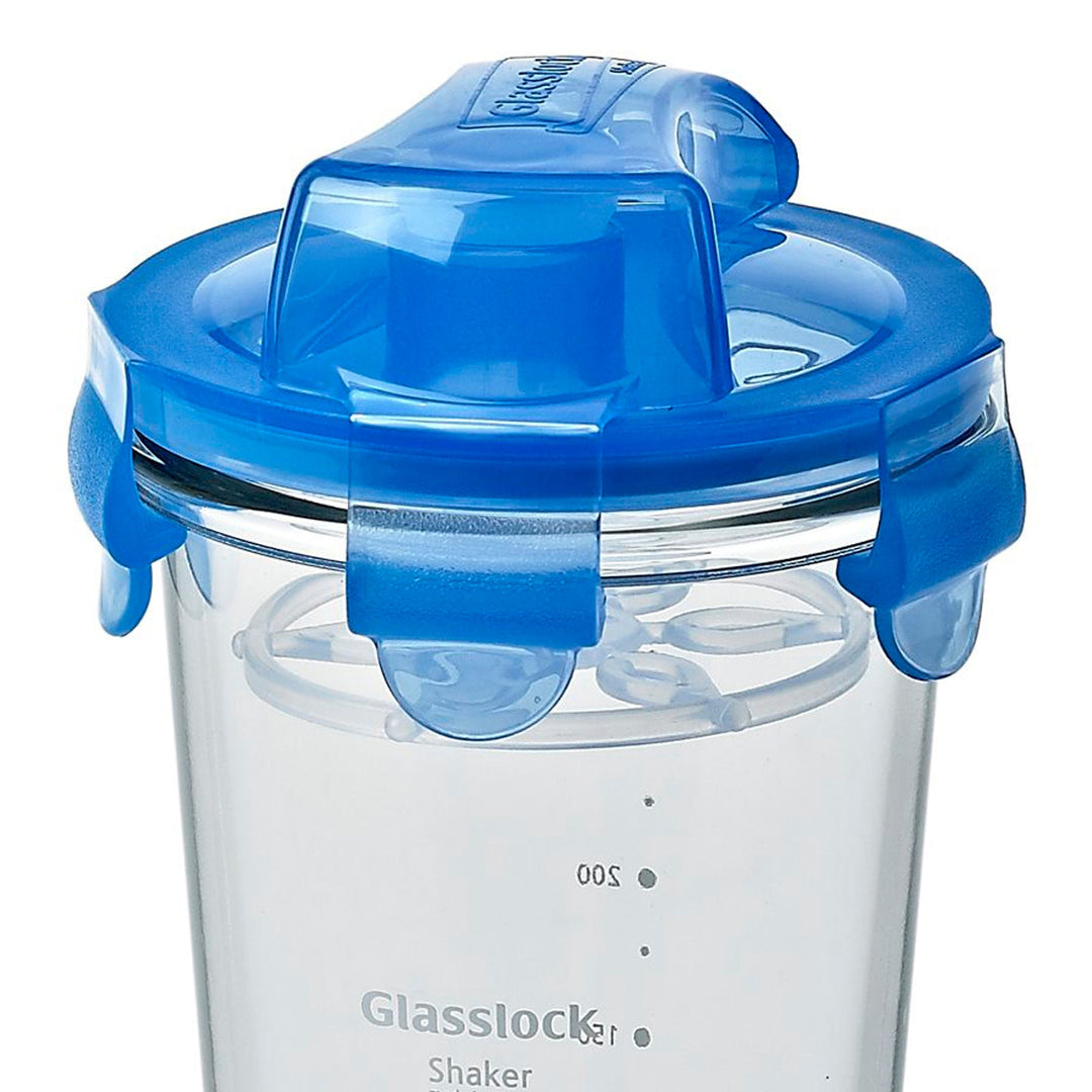 Glasslock Shaker - Vaso Mezclador de 450 ml en Vidrio Templado con Tapa. Azul