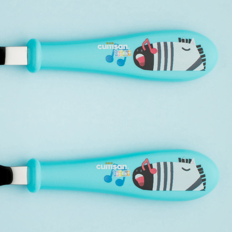 Cuitisan Baby - Set de Tenedor y Cuchara Infantiles de 15 cm en Acero Inoxidable. Azul