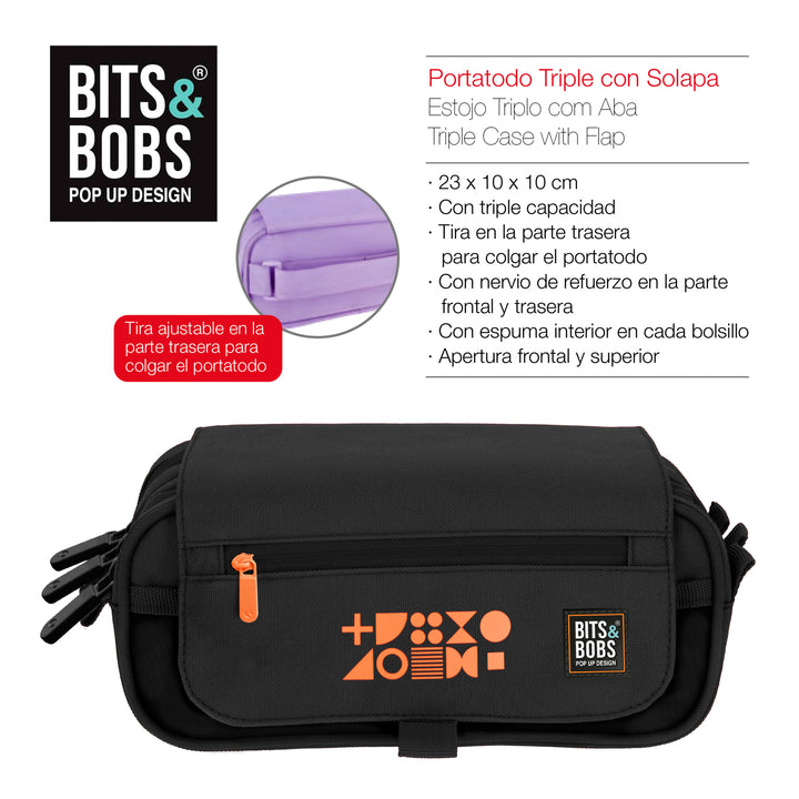 ColePack Fluor - Estuche Triple de 3 Cremalleras con Material Escolar Incluido. Naranja