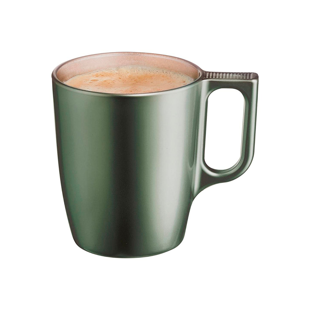 Luminarc Flashy - Juego de 4 Tazas de Desayuno de 25 cl en Vidrio Templado. Green Leaf