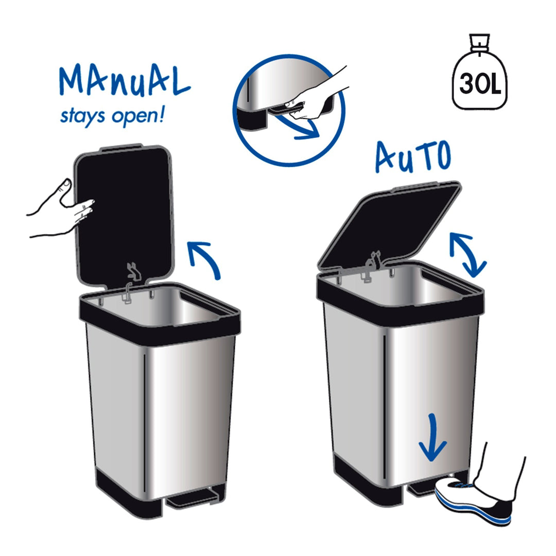 TATAY Smart Bin - Conjunto 3 Cubos Reciclaje 25L Doble Apertura, Pedal y Manual