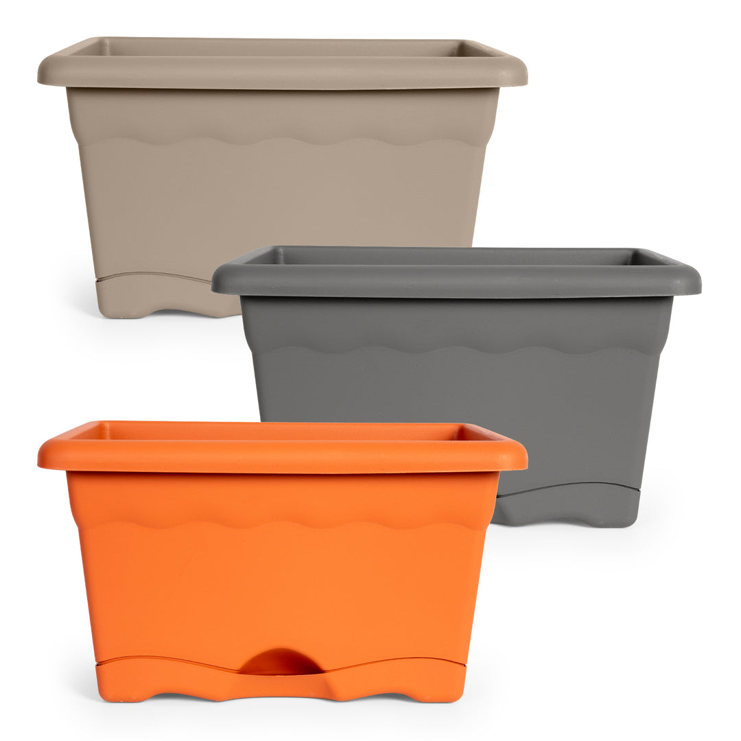 Plastiken TERRA - Set de 4 Jardineras con Plato Integrado. Medida 30 cm 6L. Terracota