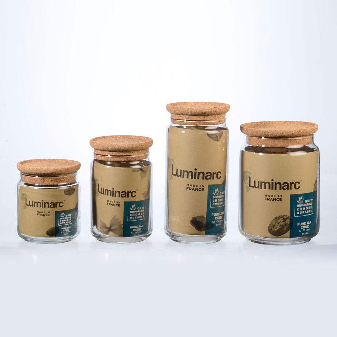 Luminarc Pure Jar - Bote Hermético Redondo de 1L en Vidrio con Tapa de Corcho