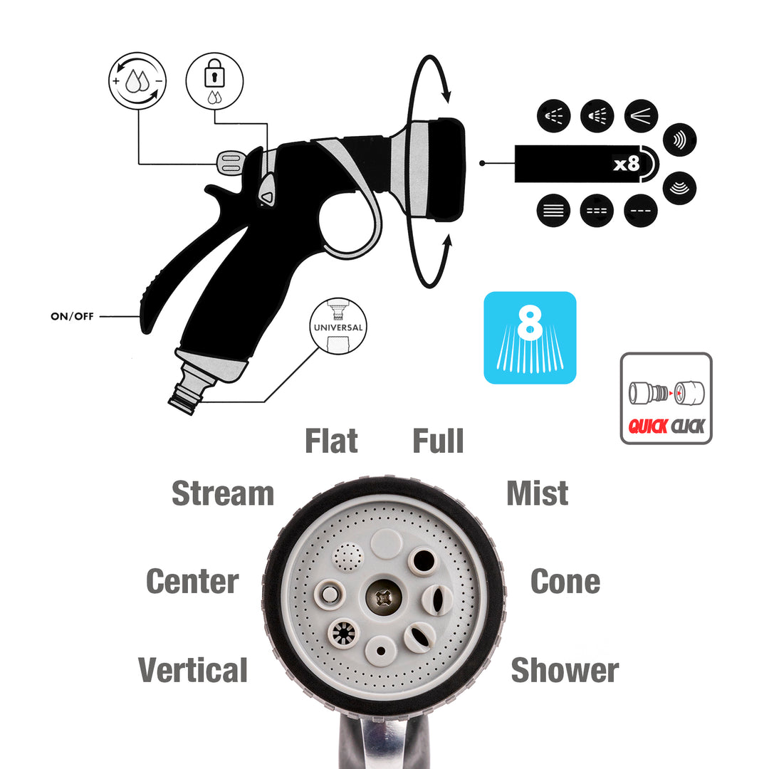 TATAY Metal Soft - Pistola Universal 8 Posiciones para Mangueras de 1/2" y 5/8" Aluminio