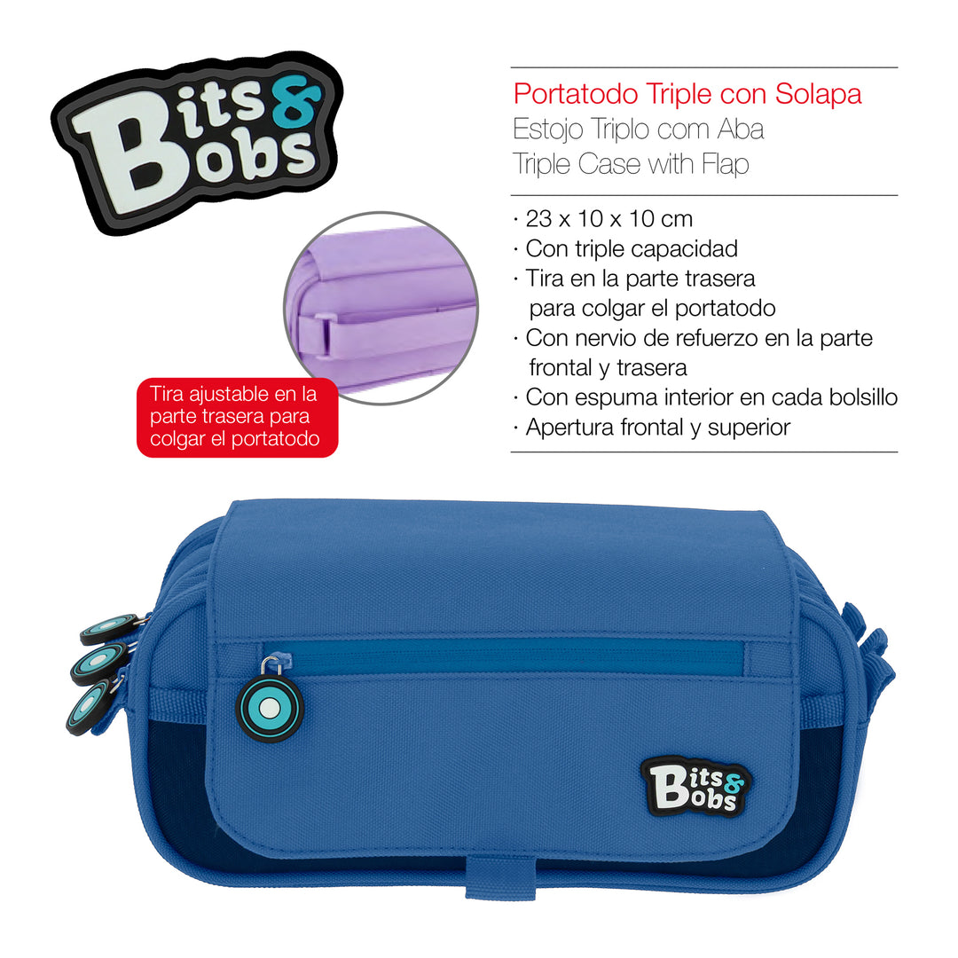 Grafoplás - Estuche Portatodo Triple con Solapa para Material Escolar. Azul