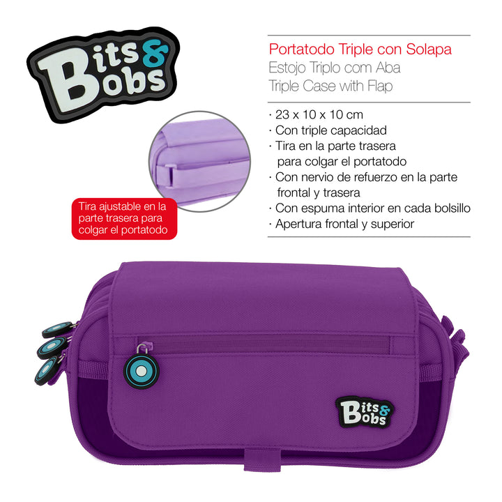 Grafoplás - Estuche Portatodo Triple con Solapa para Material Escolar. Violeta