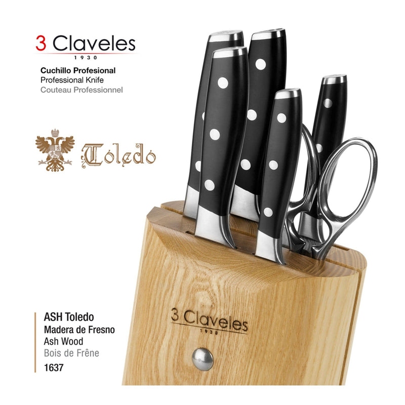 3 Claveles Toledo - Juego de 5 Cuchillos Forjados en Acero Inoxidable con Pinzas Jamón 14 cm