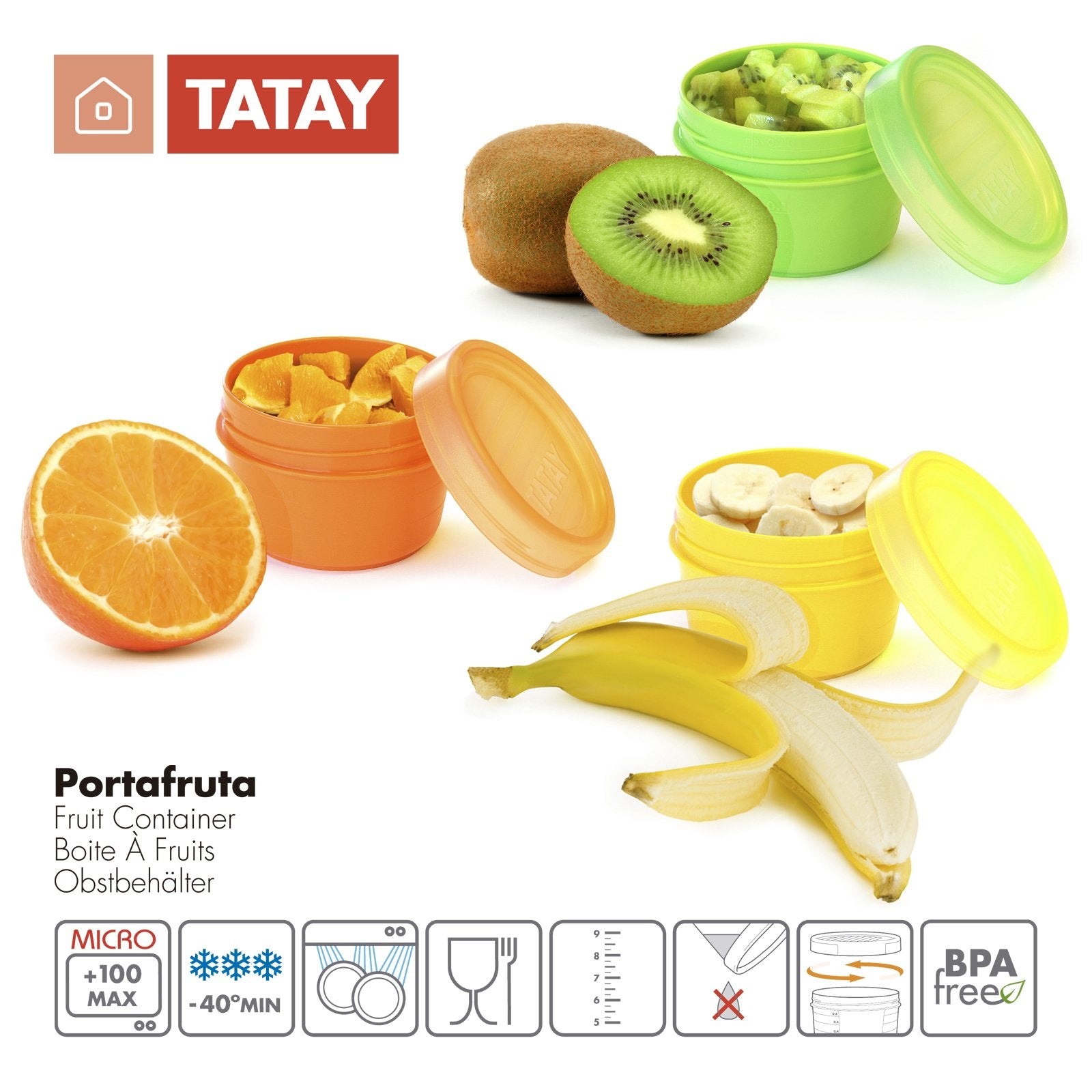 TATAY - Set de 3 Recipientes Porta Fruta de 0.2L en Colores Surtidos