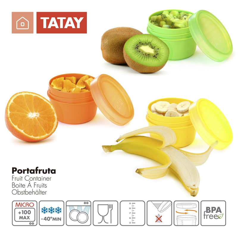 TATAY - Set de 3 Recipientes Porta Fruta de 0.2L en Colores Surtidos