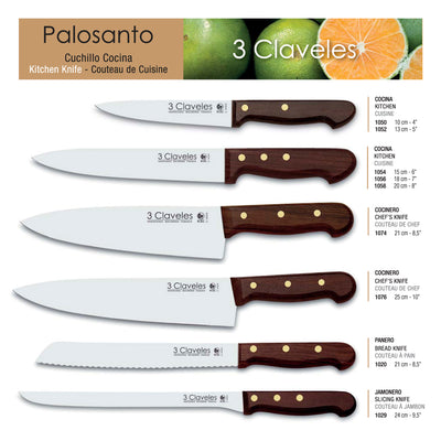 3 Claveles Palosanto - Cuchillo Cocinero 18 cm Acero Inoxidable Mango Palisandro