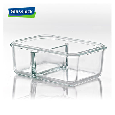Glasslock Duo - Recipiente Rectangular Compartimentado de 1L en Vidrio Templado con Válvula