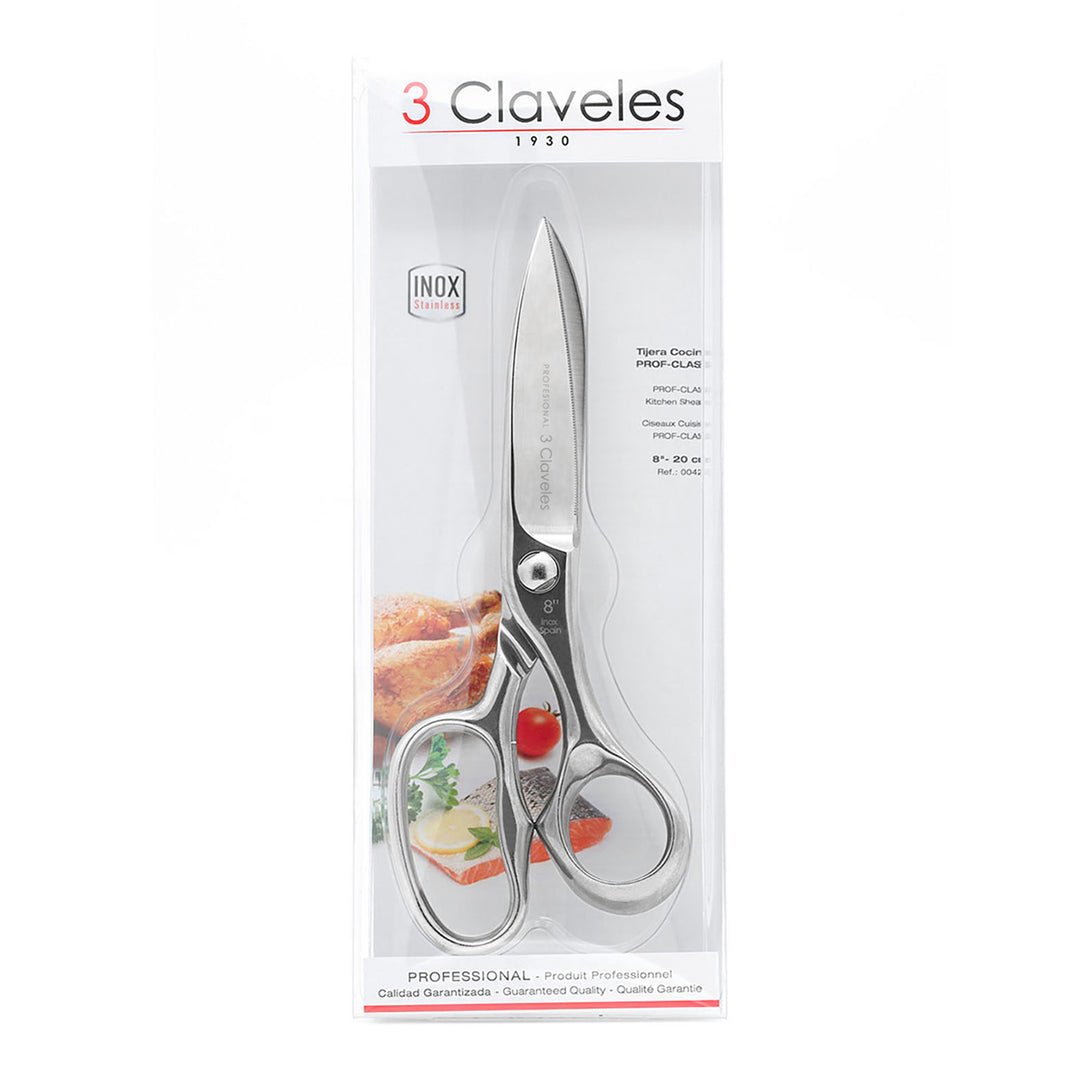 3 Claveles Prof-Class - Tijeras de Cocina Profesionales 8" 20 cm, Acero Forjado en Caliente