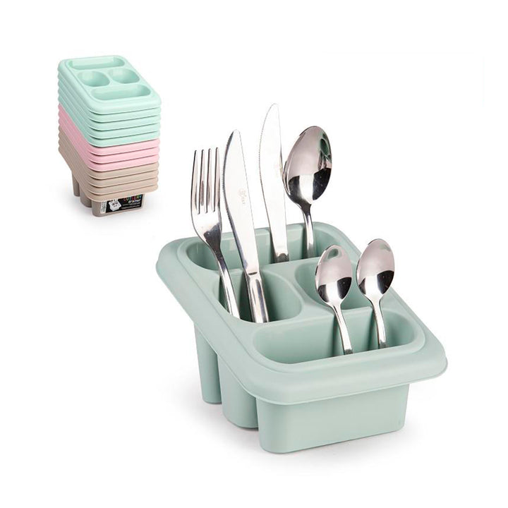 Plastic Forte Square - Set de 2 Escurridores de Cubiertos con 4 Compartimentos. Marron