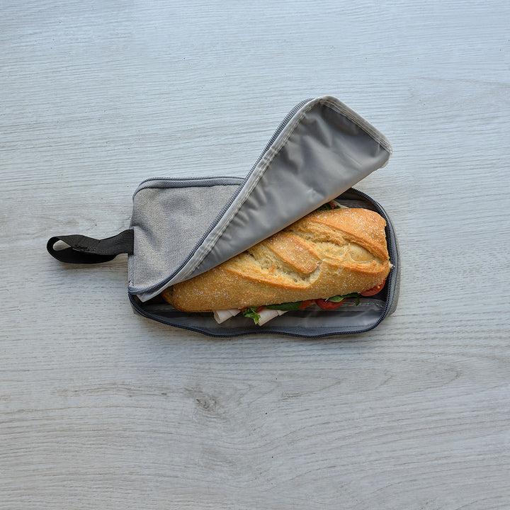 IRIS Zipper Roll - Porta Bocadillos Plegable y Flexible con Cierre de Cremallera. Gris