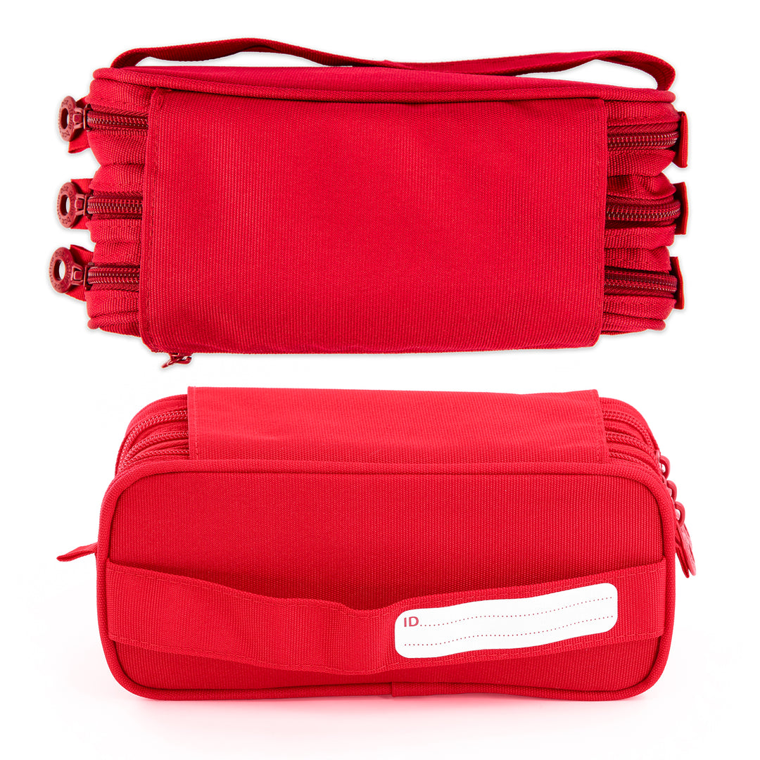 Estuche Escolar Triple Portatodo de Alta Capacidad con Tres Cremalleras. Rojo