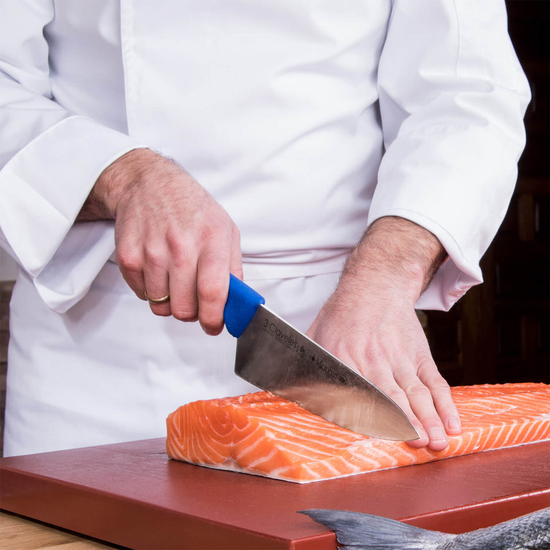 3 Claveles Proflex - Cuchillo Profesional Cocinero Ancho 30 cm Microban. Azul
