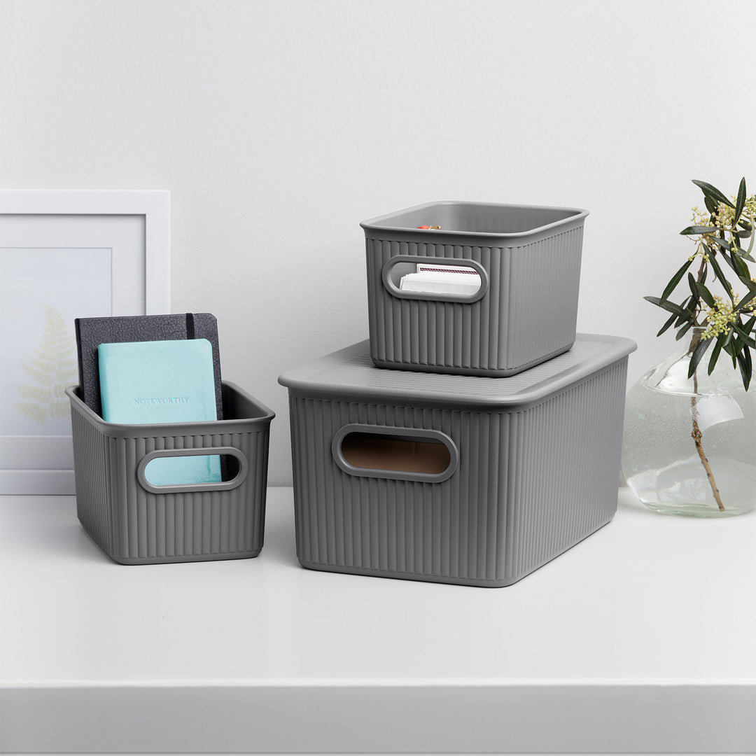 TATAY Baobab - Tapa Caja Organizadora Rectangular 5L Plástico PP05. Gris Antracita