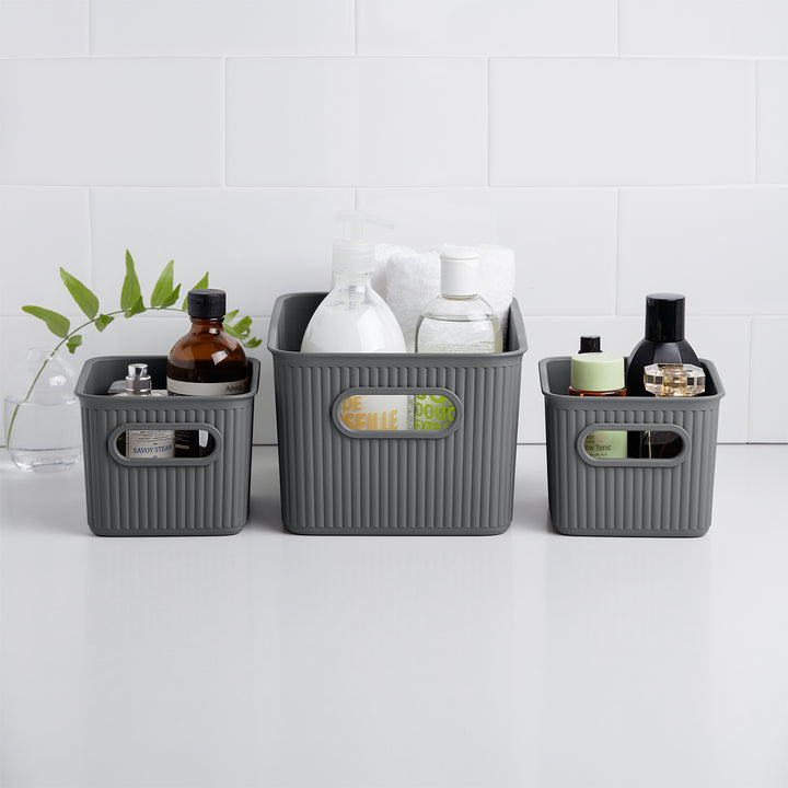 TATAY Baobab - Lote de 2 Cajas Organizadoras 15L con Tapa en Plástico PP05. Gris Antracita