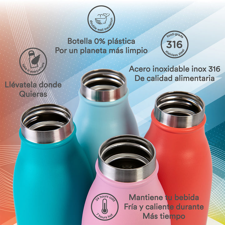 Runbott City - Botella Térmica de 0.35L en Acero Inoxidable 316 y Silicona. Blanco