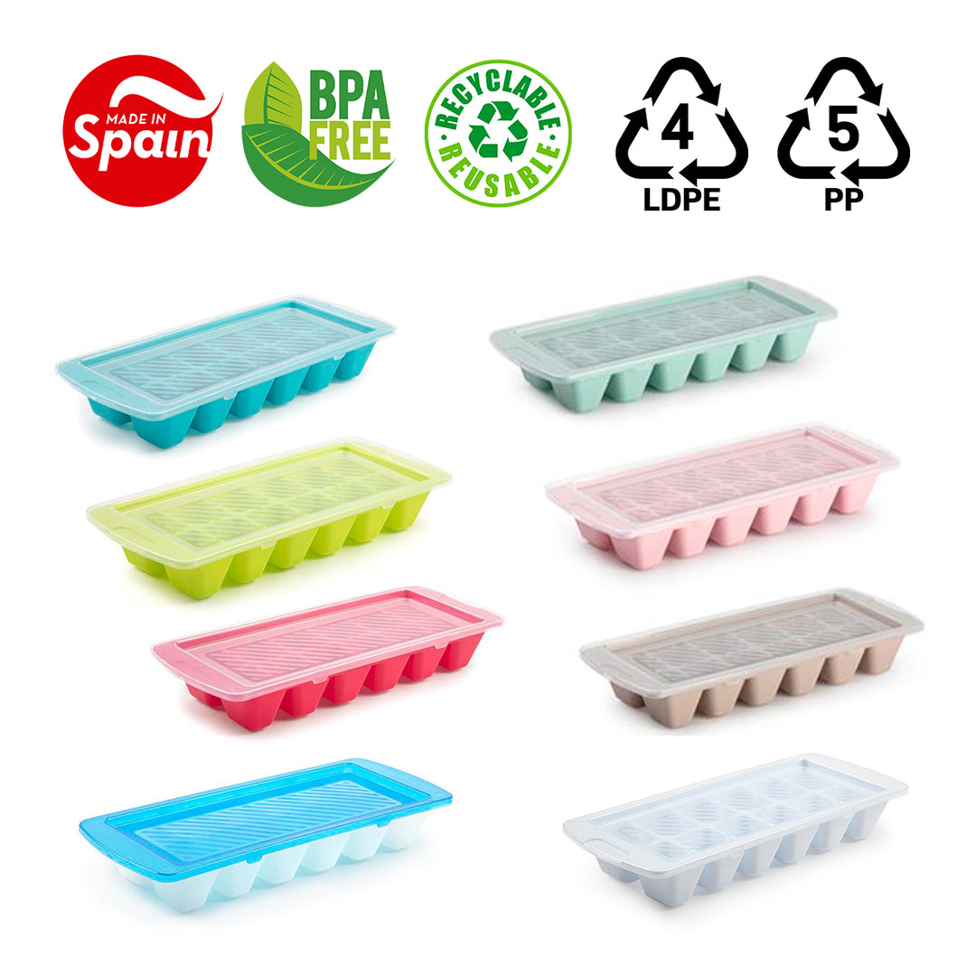 Plastic Forte Classic - Lote de 3 Bandejas Cubiteras Apilables con Tapa. Rosa