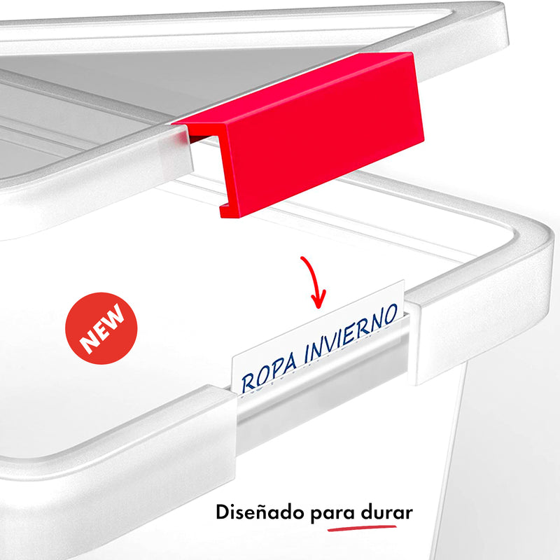 TATAY - Lote de 3 Cajas de Ordenación Multiusos 15L 100% Reciclable con Tapa Abatible. Rojo