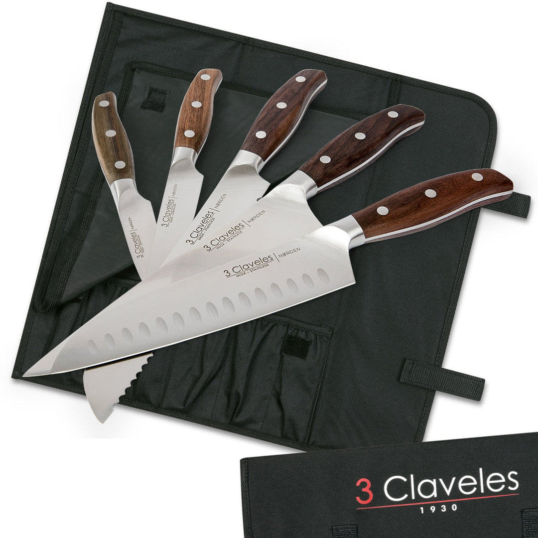 3 Claveles - Estuche de Loneta Profesional Enrollable con Velcro para 6 Cuchillos