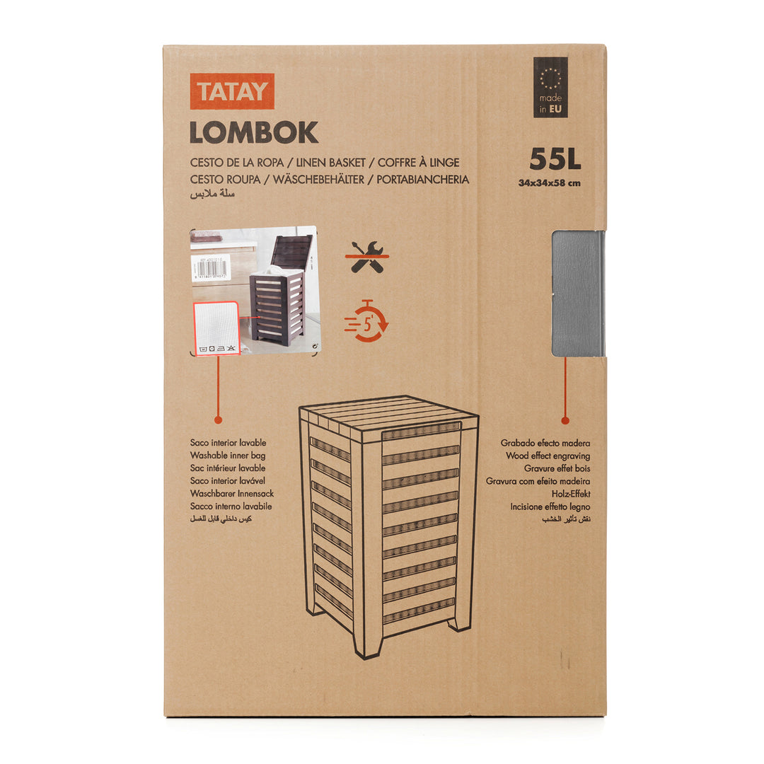 TATAY Lombok - Cesto Pongotodo 55L para Colada con Saco Interior y Tapa. Gris