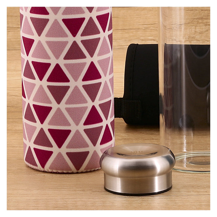 IRIS Geometric - Botella de Agua 0.55L en Vidrio con Funda Neopreno, Rosa