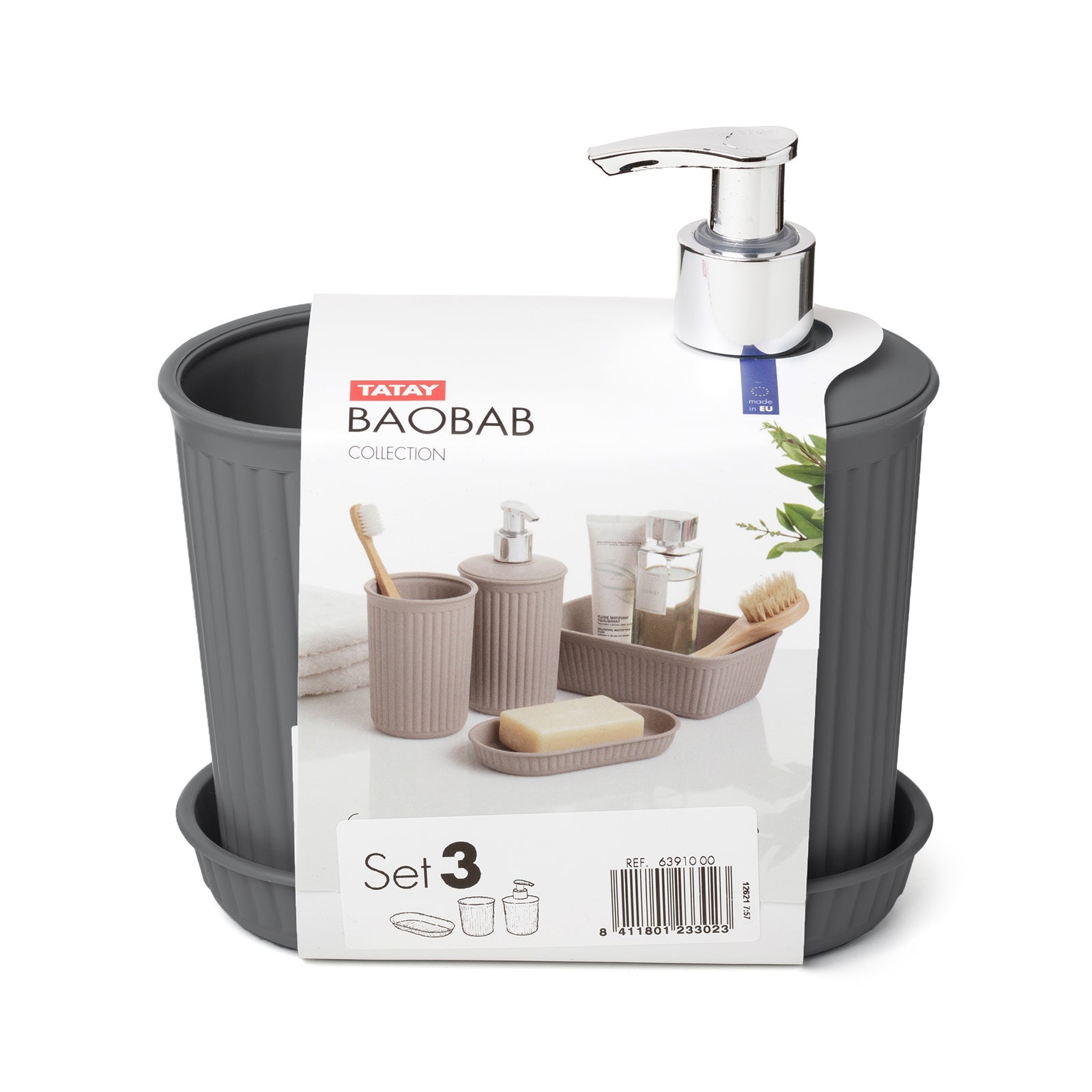 TATAY Baobab - Pack de Baño de 3 Piezas en Plástico PP05. Gris Antracita